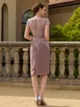 Charming Sheath/Column Chiffon Lace Scoop Short Sleeves Knee-Length Mother of the Bride Dresses