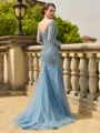 Fashion-forward Sheath/Column Tulle Applique V-Neck Long Sleeves Sweep Train Mother of the Bride Dresses