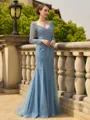 Fashion-forward Sheath/Column Tulle Applique V-Neck Long Sleeves Sweep Train Mother of the Bride Dresses