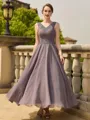 Pretty A-Line/Princess Chiffon Applique V-Neck Sleeveless Ankle-Length Mother of the Bride Dresses