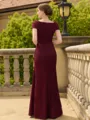 Stunning Sheath/Column Lace Ruched V-Neck Short Sleeves Floor-Length Mother of the Bride Dresses