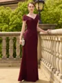 Stunning Sheath/Column Lace Ruched V-Neck Short Sleeves Floor-Length Mother of the Bride Dresses