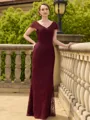Stunning Sheath/Column Lace Ruched V-Neck Short Sleeves Floor-Length Mother of the Bride Dresses