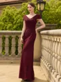 Stunning Sheath/Column Lace Ruched V-Neck Short Sleeves Floor-Length Mother of the Bride Dresses