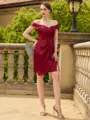 Stunning Sheath/Column Silk like Satin Ruched Off-the-Shoulder Sleeveless Short/Mini Mother of the Bride Dresses