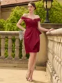 Stunning Sheath/Column Silk like Satin Ruched Off-the-Shoulder Sleeveless Short/Mini Mother of the Bride Dresses