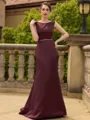 Opulent Sheath/Column Satin Beading Scoop Sleeveless Sweep Train Mother of the Bride Dresses