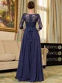 Graceful A-line Scoop 3/4 Sleeves Appliques Lace Floor-Length Chiffon Mother of the Bride Dress