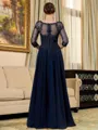 Resplendent A-line Scoop 3/4 Sleeves Appliques Lace Floor-Length Chiffon Mother of the Bride Dress