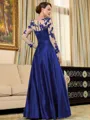 Graceful A-Line/Princess Satin Applique V-Neck Long Sleeves Floor-Length Mother of the Bride Dresses