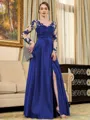 Graceful A-Line/Princess Satin Applique V-Neck Long Sleeves Floor-Length Mother of the Bride Dresses