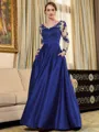 Graceful A-Line/Princess Satin Applique V-Neck Long Sleeves Floor-Length Mother of the Bride Dresses