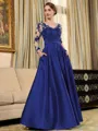 Graceful A-Line/Princess Satin Applique V-Neck Long Sleeves Floor-Length Mother of the Bride Dresses