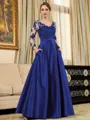 Graceful A-Line/Princess Satin Applique V-Neck Long Sleeves Floor-Length Mother of the Bride Dresses