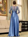 Rhythmic A-line Scoop 3/4 Sleeves Appliques Lace Floor-Length Silk Like Satin Mother of the Bride Dress