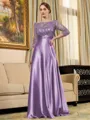 Rhythmic A-line Scoop 3/4 Sleeves Appliques Lace Floor-Length Silk Like Satin Mother of the Bride Dress