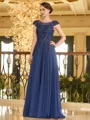 Tasteful A-line Scoop Short Sleeves Appliques Lace Floor-Length Chiffon Mother of the Bride Dress