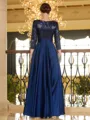 Resplendent A-line Scoop 3/4 Sleeves Sequin Ankle-Length Satin Mother of the Bride Dress