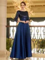 Resplendent A-line Scoop 3/4 Sleeves Sequin Ankle-Length Satin Mother of the Bride Dress