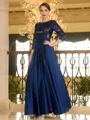 Resplendent A-line Scoop 3/4 Sleeves Sequin Ankle-Length Satin Mother of the Bride Dress