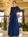 Resplendent A-line Scoop 3/4 Sleeves Sequin Ankle-Length Satin Mother of the Bride Dress