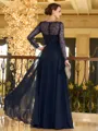 Understated A-line Scoop Long Sleeves Appliques Lace Floor-Length Chiffon Mother of the Bride Dress