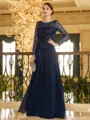 Understated A-line Scoop Long Sleeves Appliques Lace Floor-Length Chiffon Mother of the Bride Dress