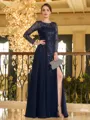 Understated A-line Scoop Long Sleeves Appliques Lace Floor-Length Chiffon Mother of the Bride Dress