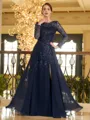 Understated A-line Scoop Long Sleeves Appliques Lace Floor-Length Chiffon Mother of the Bride Dress