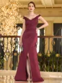 Hot Sheath/Column Satin Applique Off-the-Shoulder Sleeveless Sweep Train Mother of the Bride Dresses