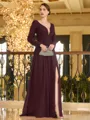 Unique A-Line/Princess Chiffon Ruched V-Neck Long Sleeves Floor-Length Mother of the Bride Dresses