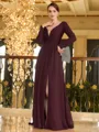 Unique A-Line/Princess Chiffon Ruched V-Neck Long Sleeves Floor-Length Mother of the Bride Dresses