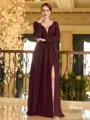 Unique A-Line/Princess Chiffon Ruched V-Neck Long Sleeves Floor-Length Mother of the Bride Dresses