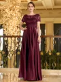 Flattering A-line Scoop Short Sleeves Appliques Lace Floor-Length Silk like Satin Mother of the Bride Dress