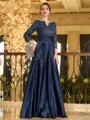 Charming A-line V-Neck 3/4 Sleeves Appliques Lace Floor-Length Silk like Satin Mother of the Bride Dress