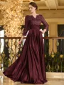 Charming A-line V-Neck 3/4 Sleeves Appliques Lace Floor-Length Silk like Satin Mother of the Bride Dress