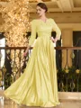 Charming A-line V-Neck 3/4 Sleeves Appliques Lace Floor-Length Silk like Satin Mother of the Bride Dress
