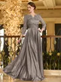 Charming A-line V-Neck 3/4 Sleeves Appliques Lace Floor-Length Silk like Satin Mother of the Bride Dress