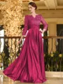 Charming A-line V-Neck 3/4 Sleeves Appliques Lace Floor-Length Silk like Satin Mother of the Bride Dress