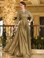 Charming A-line V-Neck 3/4 Sleeves Appliques Lace Floor-Length Silk like Satin Mother of the Bride Dress