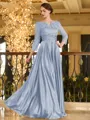 Charming A-line V-Neck 3/4 Sleeves Appliques Lace Floor-Length Silk like Satin Mother of the Bride Dress