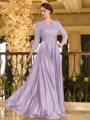 Charming A-line V-Neck 3/4 Sleeves Appliques Lace Floor-Length Silk like Satin Mother of the Bride Dress