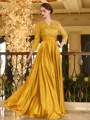 Charming A-line V-Neck 3/4 Sleeves Appliques Lace Floor-Length Silk like Satin Mother of the Bride Dress
