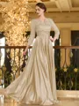 Charming A-line V-Neck 3/4 Sleeves Appliques Lace Floor-Length Silk like Satin Mother of the Bride Dress