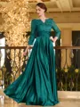 Charming A-line V-Neck 3/4 Sleeves Appliques Lace Floor-Length Silk like Satin Mother of the Bride Dress