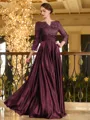 Charming A-line V-Neck 3/4 Sleeves Appliques Lace Floor-Length Silk like Satin Mother of the Bride Dress