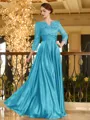 Charming A-line V-Neck 3/4 Sleeves Appliques Lace Floor-Length Silk like Satin Mother of the Bride Dress
