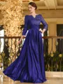 Charming A-line V-Neck 3/4 Sleeves Appliques Lace Floor-Length Silk like Satin Mother of the Bride Dress