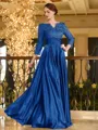 Charming A-line V-Neck 3/4 Sleeves Appliques Lace Floor-Length Silk like Satin Mother of the Bride Dress