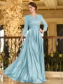 Charming A-line V-Neck 3/4 Sleeves Appliques Lace Floor-Length Silk like Satin Mother of the Bride Dress